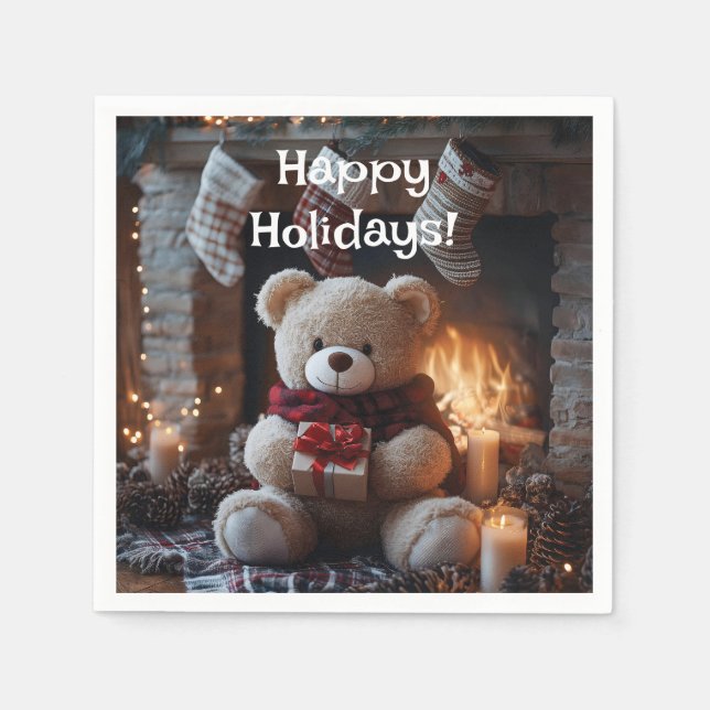 Cozy Teddy Bear Holiday Design  Napkin (Front)