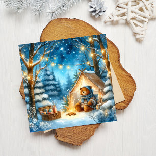 Cozy Teddy Bear Seasonal Flat Square Holiday Card