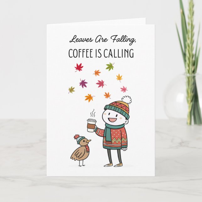 Cozy Thanksgiving Card with Turkey & Coffee (Front)