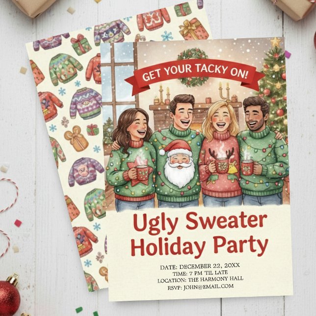 Cozy Ugly Sweater Holiday Party Hand Painted  Invitation (Creator Uploaded)