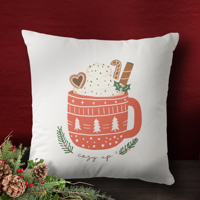 Cozy Up Hot Cocoa Mug Christmas Holiday Cushion (Creator Uploaded)