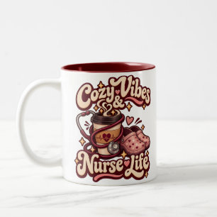 Cozy Vibes and Nurse Life Retro Coffee Two-Tone Coffee Mug