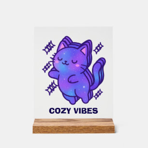 Cozy Vibes Galaxy Cat – Cute Astral Whimsy  Acrylic Sign