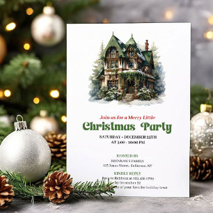 Cozy vintage Christmas house party invitation