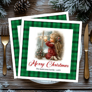Cozy Vintage Illustration Christmas Scene Napkins