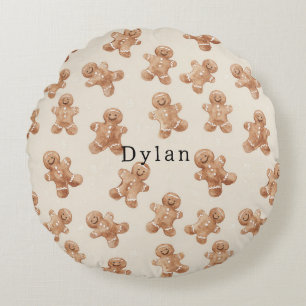 Cozy Warm Christmas Gingerbread Cookies Round Cushion