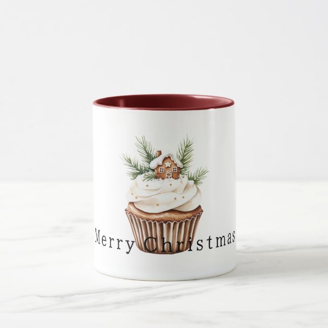Cozy Warm Christmas Gingerbread House Cupcake Mug (Center)