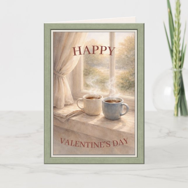 Cozy Watercolor Coffee Valentine’s Day for Couples Card (Front)