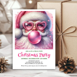 Cozy Watercolor Pink Santa Bubble Gum Christmas Invitation