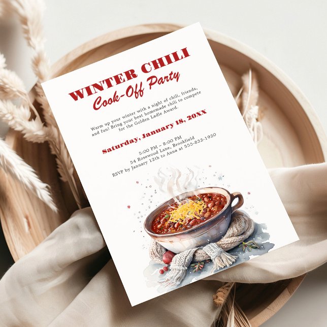 Cozy Watercolor Winter Chili Cook-Off Party Invitation (Creator Uploaded)