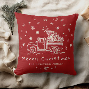Cozy Whimsical Retro Christmas Truck Family Photo Cushion
