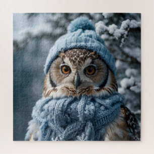 Cozy Whimsical Winter Wonderland Owl Jigsaw Puzzle