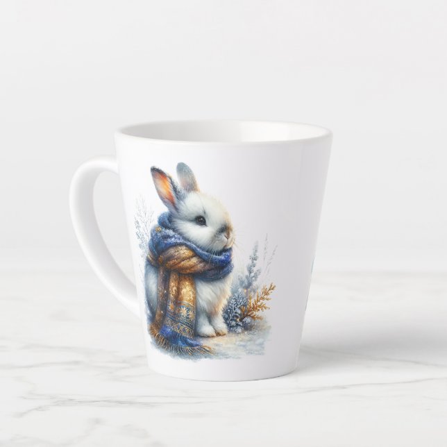 Cozy Winter Bunny Rabbit Latte Mug (Left Angle)