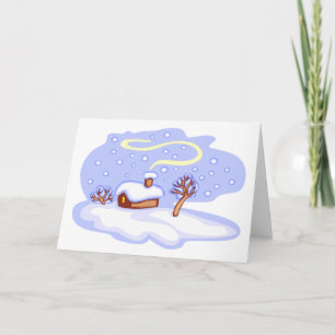 Cozy Winter Cabin in Snow Frosty Landscape Card