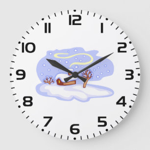 Cozy Winter Cabin in Snow Frosty Landscape Large Clock