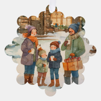 Cozy winter cabin in the woods tree decoration card