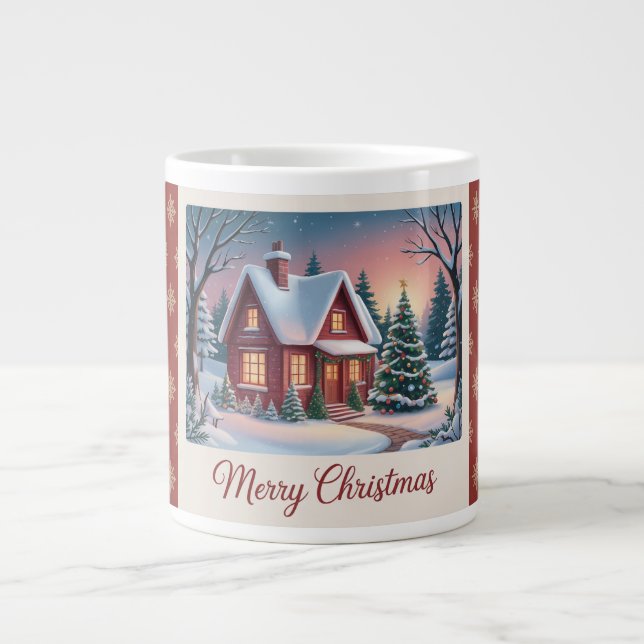 Cozy Winter Cabin Large Coffee Mug (Front)