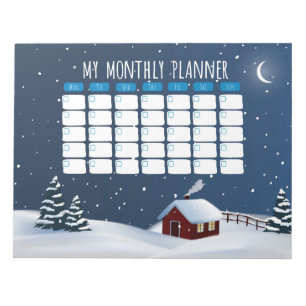 Cozy Winter Cabin Notepad Snowy Night Stationery