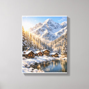 Cozy Winter Cabins in the Snow Canvas Print