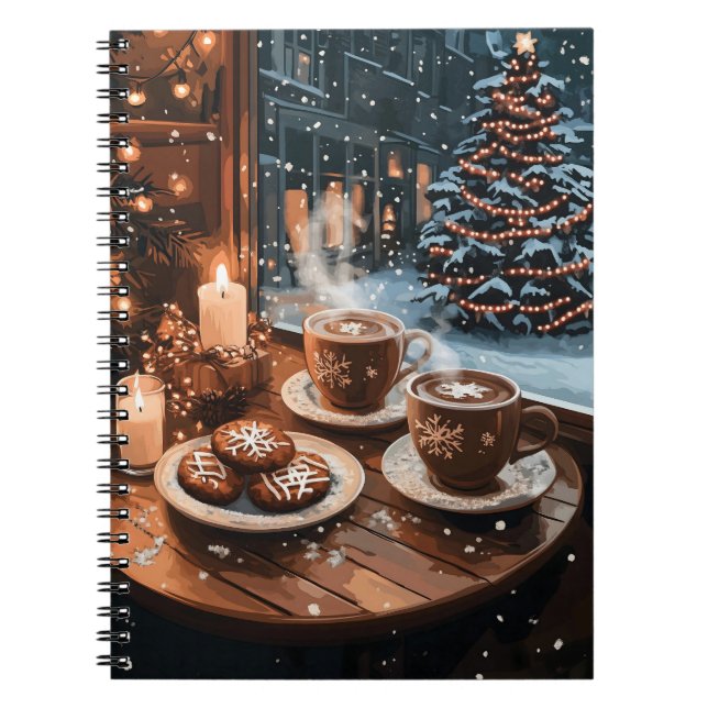 Cozy Winter Cafe with Hot Cocoa and Cookies Notebook (Front)