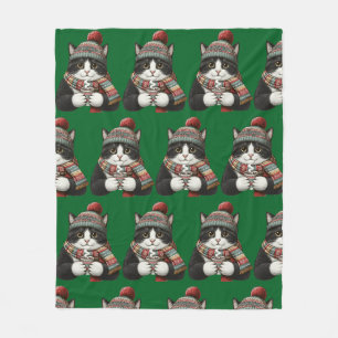 Cozy Winter Cat Cocoa Fleece Blanket