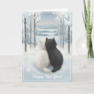 Cozy Winter Cats “Happy New Year” Folded Greeting  Card