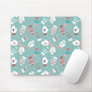 Cozy Winter Christmas Mittens Pattern in Mint Mouse Pad