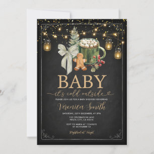 Cozy Winter Cocoa Bow Baby Shower String Lights Invitation