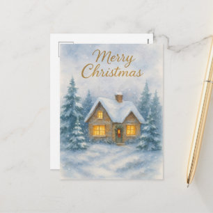 Cozy Winter Cottage Christmas Peaceful Snow Holiday Postcard