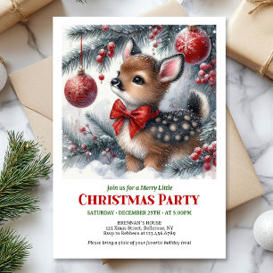 Cozy winter deer snowy forest watercolor Christmas Invitation