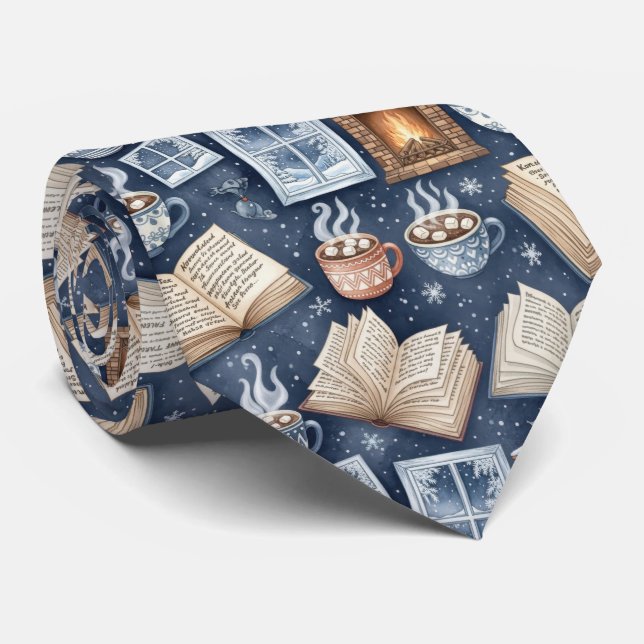 Cozy Winter Evenings – Hot Cocoa, Books, Firelight Tie (Rolled)