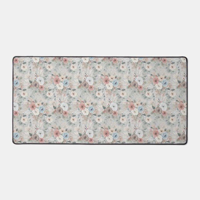Cozy Winter Floral Pattern Desk Mat (Front)