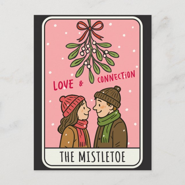 Cozy Winter Lovers Under Mistletoe Romantic Holiday Postcard (Front)