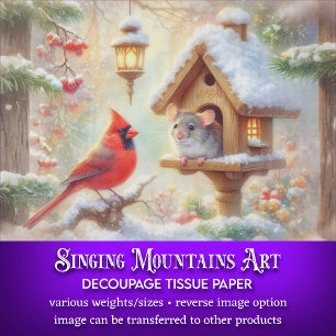 Cozy Winter Mouse Cardinal Winter Forest Decoupage Tissue Paper
