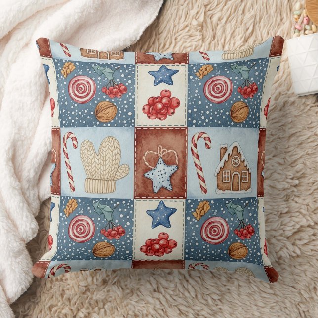 Cozy Winter Patchwork Christmas Cushion (Blanket)