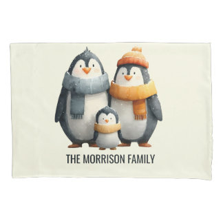 Cozy Winter Penguin Family Pillowcase