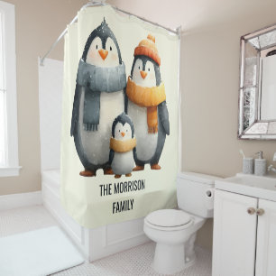 Cozy Winter Penguin Family Shower Curtain