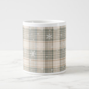 Cozy Winter Plaid & Snowflake Holiday Design Large Coffee Mug