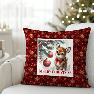 Cozy winter scene baby deer kids room decor cushion
