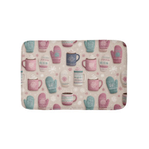 Cozy Winter Seamless Pattern with Knitted Mittens Bath Mat