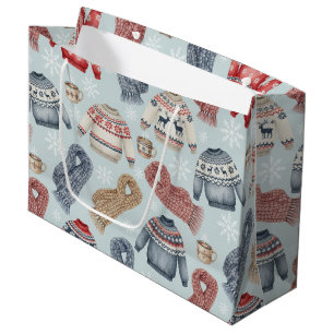 Cozy Winter Sweaters and Scarves – Watercolor Large Gift Bag