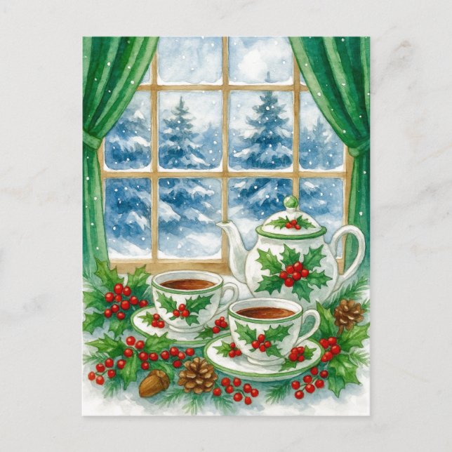 Cozy Winter Tea by the Window Postcard (Front)