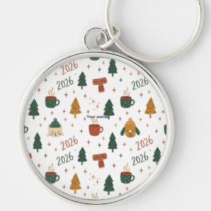 Cozy Winter Vibes 2026 - Cute Puppy and Kitten Chr Key Ring