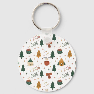 Cozy Winter Vibes 2026 - Cute Puppy and Kitten Chr Key Ring