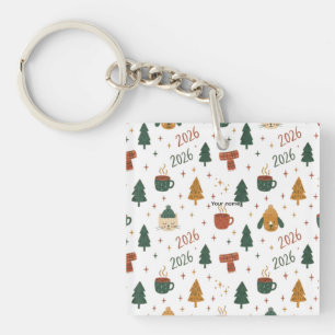 Cozy Winter Vibes 2026 - Cute Puppy and Kitten Chr Key Ring