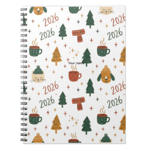 Cozy Winter Vibes 2026 - Cute Puppy and Kitten Chr Notebook