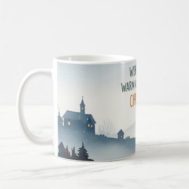 Cozy Winter Village Landscape Christmas Mug (Left)