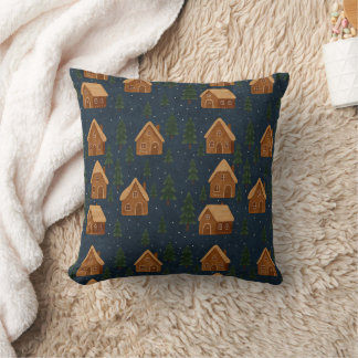 Cozy Winter Village Pattern Throw Pillow