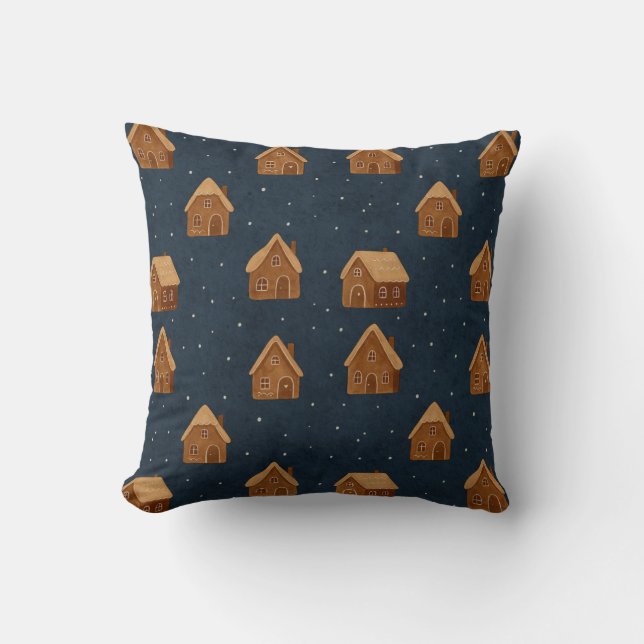Cozy Winter Village Pattern Throw Pillow (Front)