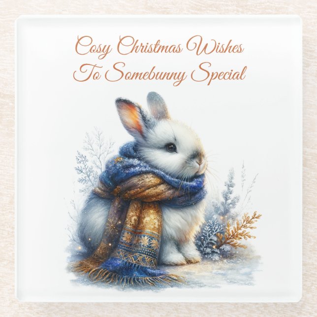 Cozy Winter Wishes To Somebunny Special Rabbit Glass Coaster (Front)